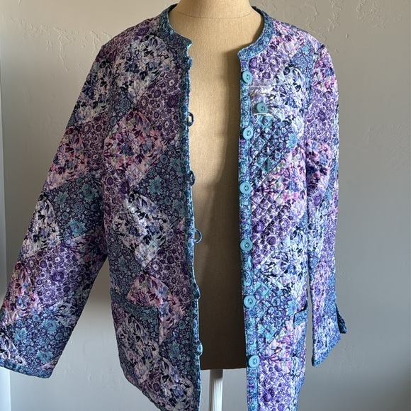 Quilted floral reversible jacket Womens L  Cotton cottage core Country Romantic - Picture 2 of 16